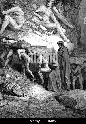 Le purgatoire de Dante, une partie de sa Divine Comédie. Illustration par Gustave Doré. Légende : "Avec rythme égal, comme les boeufs dans la chape, I, Banque D'Images