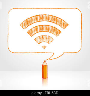 Dessin au crayon d'orange avec la réflexion dans l'icône de connexion numérique à coins ronds Bulle rectangulaire sur fond pâle Banque D'Images