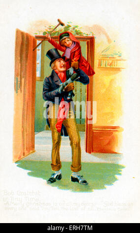 Un Chant de Noël de Charles Dickens. Bob Cratchit et Tiny Tim. La romancière anglaise 7 Février 1812 - 9 juin 1870. Banque D'Images