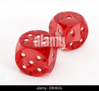 Deux dés rouge isolé sur fond blanc. Banque D'Images
