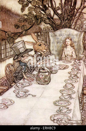 L''Alice au Pays des merveilles de Lewis Carroll (Charles Lutwidge Dodgson). Sous-titre suivant :'Le Thé du Chapelier fou' Banque D'Images