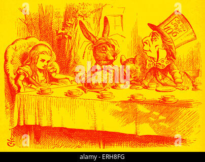 Alice au Pays des merveilles - Le Thé du Chapelier fou - du livre de Lewis Carroll (Charles Lutwidge Dodgson), anglais pour l'écrivain et mathématicien 27 janvier 1832- 14 janvier 1898. D'abord publié 1865. Illustrations de John Tenniel 1820-1914. Banque D'Images