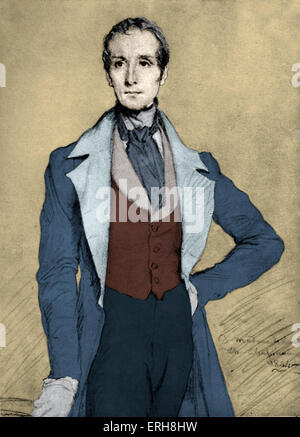Alphonse de Lamartine - portrait après Théodore Chassériau. Poète romantique français, homme d'État et orateur, 1790-1869. Banque D'Images