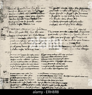 Sonnet de Pétrarque dans son écriture. Francesco Petrarca, poète et érudit humaniste italien, 20 juillet 1304 - 19 juillet 1374. Banque D'Images