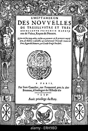 - Heptaméron des nouvelles de Marguerite de Navarre. Page de titre de la première édition, 1559. Frontière gravure sur bois dans le style de la Banque D'Images