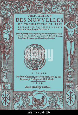 - Heptaméron des nouvelles de Marguerite de Navarre. Page de titre de la première édition, 1559. Frontière gravure sur bois dans le style de la Banque D'Images