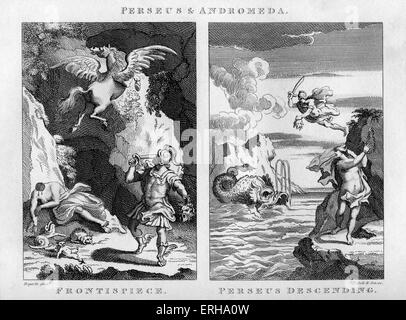 Persée et Andromède par William Hogarth, 1729. Gravé par T. Cook & Fils. Voir à gauche : Frontispice avec Persée tenant la Banque D'Images