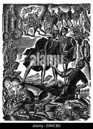 William Shakespeare - Hamlet. Collection de scènes dont : Ophelia's la noyade, Hamlet et Horatio à la tombe d'Ophélie et de l'épée combat entre entre Hamlet et Laertes. Après l'impression de bloc de bois par Georges Tcherkessoff, c.1930s. Artiste russe, 1900 - 1943. Banque D'Images