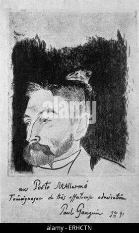 Portrait de Stéphane (Étienne) Mallarmé de Paul Gauguin. Le corbeau sur la tête de la gardienne peut faire allusion à sa traduction d'Edgar Allen Poe, le Corbeau. SM : critique français et poète symboliste. 18 mars 1842 - 9 septembre 1898. PG : artiste postimpressionniste français. 7 juin 1848 - 8 mai 1903. Banque D'Images