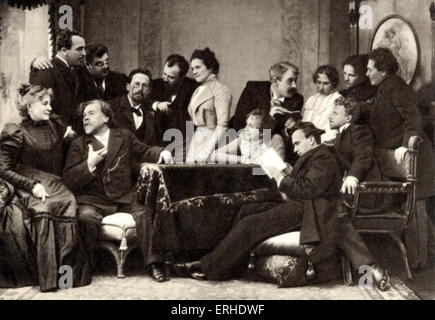 Anton Tchekhov avec les acteurs de l'État de Moscou en 1899, le théâtre d'Art de g. à dr. : Vishnevsky, Luzhski, Niemirovich Banque D'Images