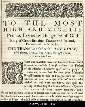 Le dévouement de la Sainte Bible publié 1611 connu sous le nom de King James Version' 'au Très Haut et Mighties Prince, par James Banque D'Images