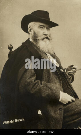 Wilhelm Busch, portrait, assis dans une chaise, de fumer. L'écrivain allemand, 15 avril 1832- 9 janvier 1908 Banque D'Images
