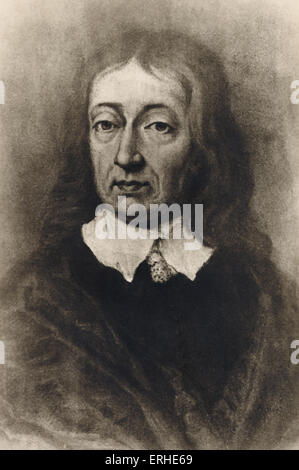 John Milton, portrait. Poète anglais. 1608-1674. Après le dessin au crayon original de life par William Faithorne à Bayfordbury, Banque D'Images