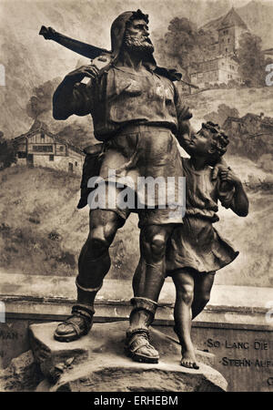 William / Wilhelm Tell - statue de héros folklorique suisse célèbre pour le tir à l'arc, immortalisé par Friedrich von Schiller, poésie et Banque D'Images