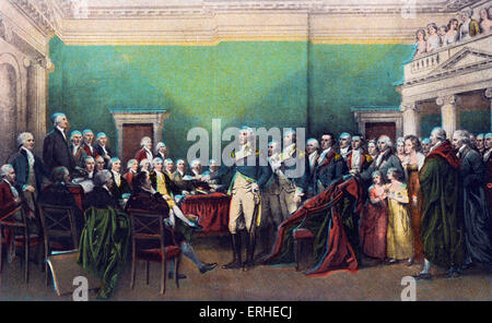 George Washington - peinture de la démission du 1er président d'Amérique à Annapolis Le 23 décembre 1783. 1732-1799 Banque D'Images