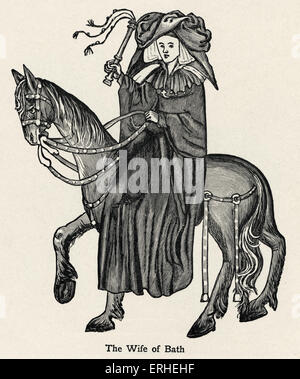 La femme de Bath - Caractère de Geoffrey Chaucer, les Contes de Canterbury, pèlerins Pèlerins. L'écrivain anglais 1342-1400 Banque D'Images