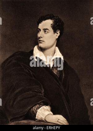 Lord Byron, portrait. Le poète britannique 1788-1824. Après le portrait par T. Phillips . Banque D'Images