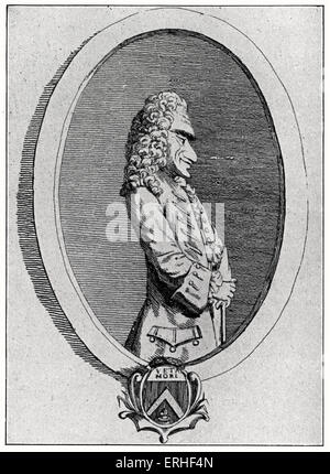 VOLTAIRE, Francois-Marie Arouet - caricature contemporaine, anonyme. Pastiche de blason, 'roulement Veta Mori' Banque D'Images