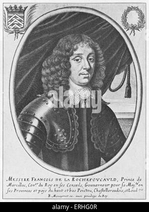 François de la Rochefoucauld (François VI le Prince de Marsillac, Duc de la Rochefoucauld) , portrait gravure de B. Moncornet. 1613-1680. L'auteur français, essayiste, moraliste, commentateur cynique sur la vie à la cour de Louis XIV. Bibliothèque Nationale. Banque D'Images