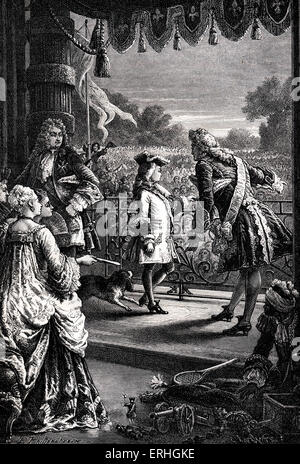 Le roi Louis XV de France - illustration de l'enfant roi, sur un balcon, d'être présenté à son peuple, 1715. 15 février 1710 - 10 mai 1774. Roi du 1er septembre 1715 - 10 mai 1774. Banque D'Images