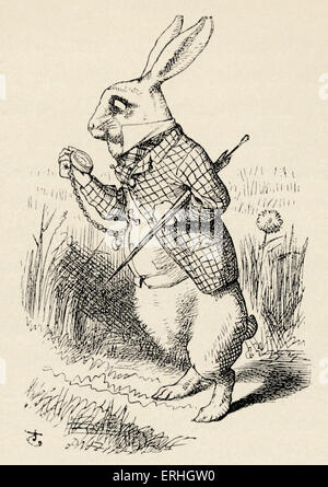 Alice au Pays des merveilles - le lapin blanc regarde sa montre de poche, du livre de Lewis Carroll (Charles Lutwidge Dodgson), Banque D'Images