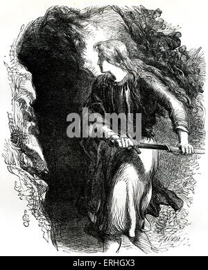 William Shakespeare 's jouer "Cymbeline". La Loi sur la scène I IV. Cloten en face de grotte avec épée. Gravure de scène. Poète anglais Banque D'Images