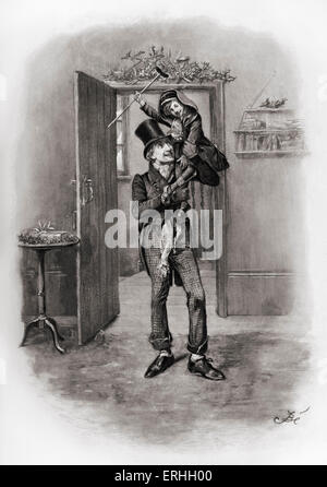 Charles Dickens, "A Christmas Carol" : portrait de Bob Cratchit et Tiny Tim. Illustration par Frederick Barnard (en anglais Banque D'Images