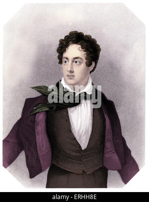 Lord Byron - portrait de la poète britannique à l'âge de 19 ans 22 janvier 1788 - 19 avril 1824. Peint par G. Sanders. Gravure Banque D'Images