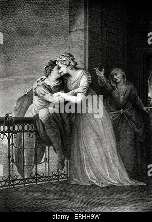 William Shakespeare Roméo et Juliette de jeux - Acte III Scène V : Roméo, Juliette et infirmière en salle de Juliette . Poète anglais et Banque D'Images