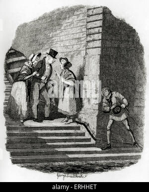 Charles Dickens, 'Les Aventures d'Oliver Twist' : Nancy réunion M. Brownlow et Rose Maylie sur l'escalier de la London Banque D'Images