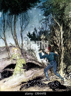 L''Henrik Ibsen Peer Gynt - Acte II, scène V : Peer suit la femme en vert. Dramaturge norvégien 20 mars 1828 - 23 mai 1906. Illustration par Arthur Rackham, 1936. AR : 19 septembre 1867 - 6 septembre 1939 Banque D'Images