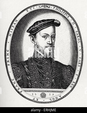 Philippe II d'Espagne - portrait. Gravure de F. Hogenburg, 1555. 21 mai 1527 - 13 septembre 1598. Felipe II. Banque D'Images