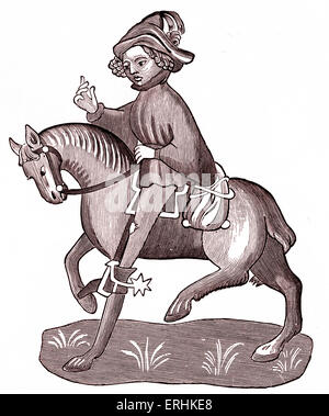 Geoffrey Chaucer's Le Yeoman de Canon à cheval - de la Canterbury Tales. c. 1343-1400. Manuscrit d'Ellesemere Banque D'Images