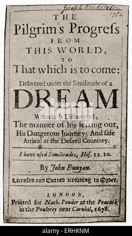 John Bunyan - page de titre de l'écrivain anglais 's livre 'The Pilgrim 's Progrès" (première édition, 1678). 'The Pilgrim's Progress Banque D'Images