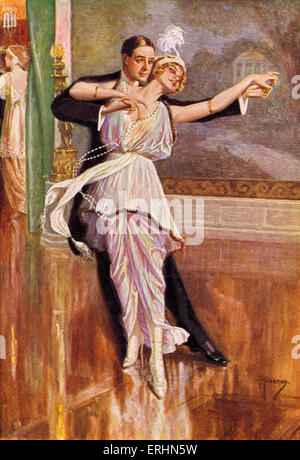 Couple dancing à Vienne fin du xixe siècle par Kuderny. Femme porte une robe longue tête et collier de perles. Banque D'Images