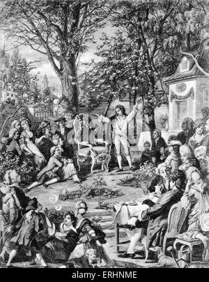 Johann Wolfgang von Goethe - écrivain allemand dans un jardin à Francfort. Les gens assis dans le jardin à l'écoute de Goethe. JWvG : 28 Banque D'Images