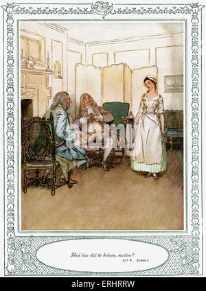 L''Oliver Goldsmith - 'elle Stoops to Conquer ou les erreurs d'une nuit'. Acte 5, Scène 1 - 'et comment a-t-il se comporter, madame ?". Illustré par Hugh Thomson, publié par Hodder & Stoughton, Londres 1912. OG : l'écrivain anglo-irlandais, dramaturge, poète, médecin 10 novembre 1730 ou 1728 - 4 avril 1774. Banque D'Images