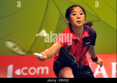 Jakarta, Jakarta, Indonésie. 2 juin, 2015. JAKARTA, INDONÉSIE - JUIN 02 : Rong Schafer renvoie un projectile à l'Ruesli Hartawan au cours de la femme des célibataires à l'Indonésie 2015 Superseries Premier tournoi de badminton ouvert à Jakarta le 02 juin 2015. © Sijori Images/ZUMA/Alamy Fil Live News Banque D'Images