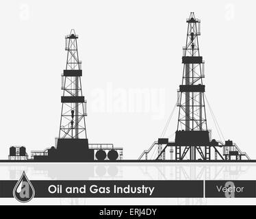 Jeu de plates-formes pétrolières de silhouettes. Vector illustration détaillée sur fond gris. Illustration de Vecteur