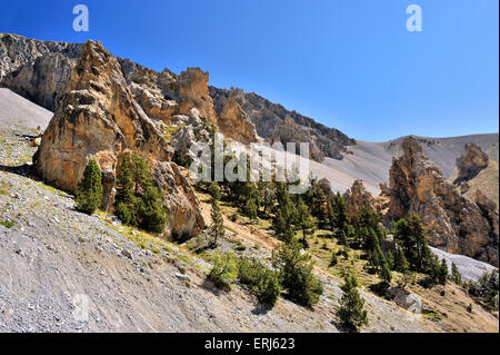 Casse déserte, désert de pierres dans les Alpes françaises, le Col d'Izoard, Alpes, France Banque D'Images