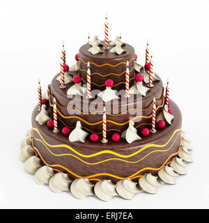 Gâteau d'anniversaire isolé sur fond blanc. Banque D'Images