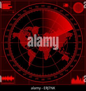 L'écran Radar avec carte du monde. Vector EPS10. Illustration de Vecteur