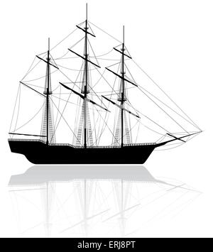 Vieux bateau noir isolé sur fond blanc Illustration de Vecteur