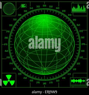 L'écran Radar avec digital globe et l'échelle. Vector illustration. Illustration de Vecteur