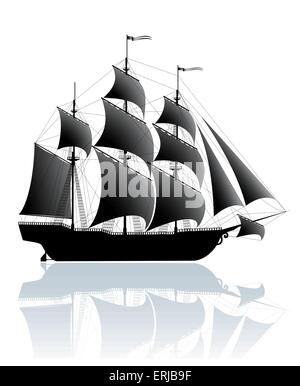 Vieux bateau noir isolated on white Illustration de Vecteur