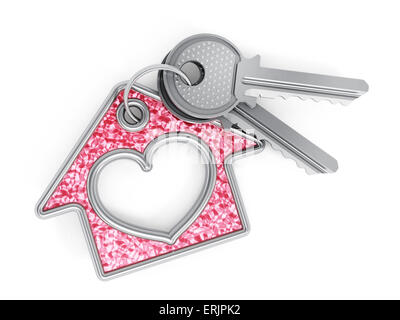 Touches et chambre avec pendentif forme coeur isolé sur fond blanc. Banque D'Images