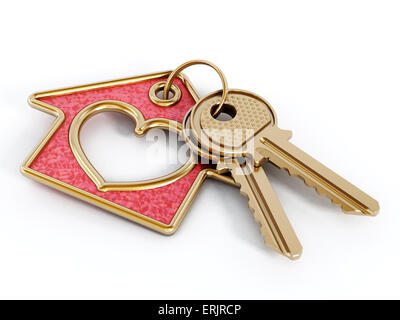 Touches et chambre avec pendentif forme coeur isolé sur fond blanc. Banque D'Images