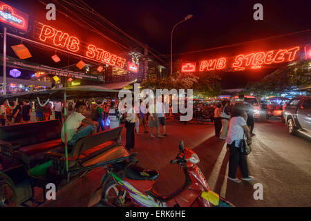 Pub Street à Siem Reap, Cambodge Banque D'Images