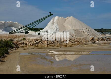 Les tas de sel de mer, Salinas de Levante, salines de Llevant, salines près de Es Trenc, Majorque, Îles Baléares, Espagne Banque D'Images