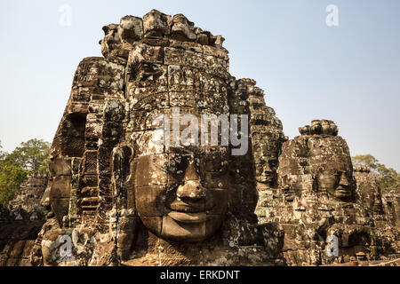 Visages de Bodhisattva Lokeshvara, temple Bayon, Angkor Thom, Siem Reap, Cambodge Banque D'Images